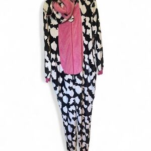 Black & White Cow Print Onesie with Pink Front Panel